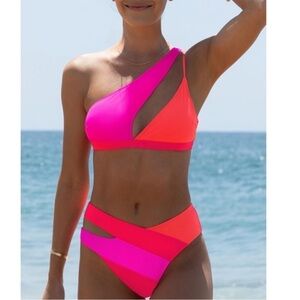 Popvil neon bright bikini set NWT size XL bottoms size Large top pink orange